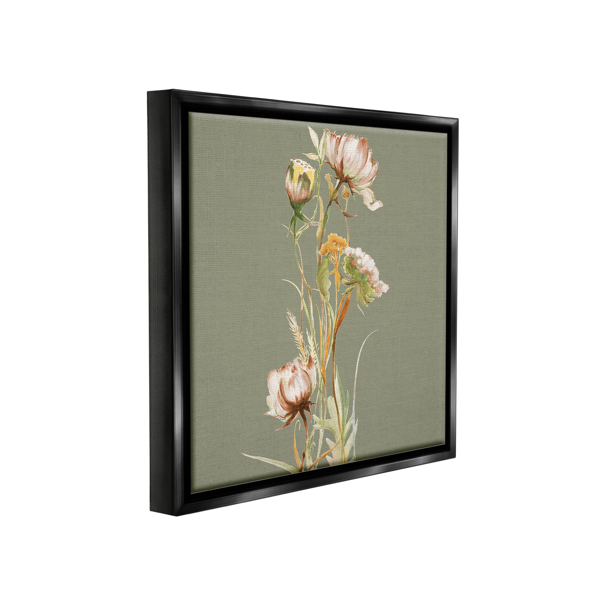 Stupell Industries Cottage Blooms on Green Botanical & Floral Painting Black Floater Framed Canvas Art Print Wall Art, 18 x 18