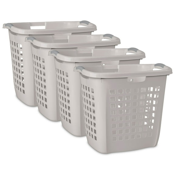 Sterilite Ultra Easy Carry Laundry Basket, 2.1 Bushel Plastic Hamper, Grey Pumice, 4 Pack