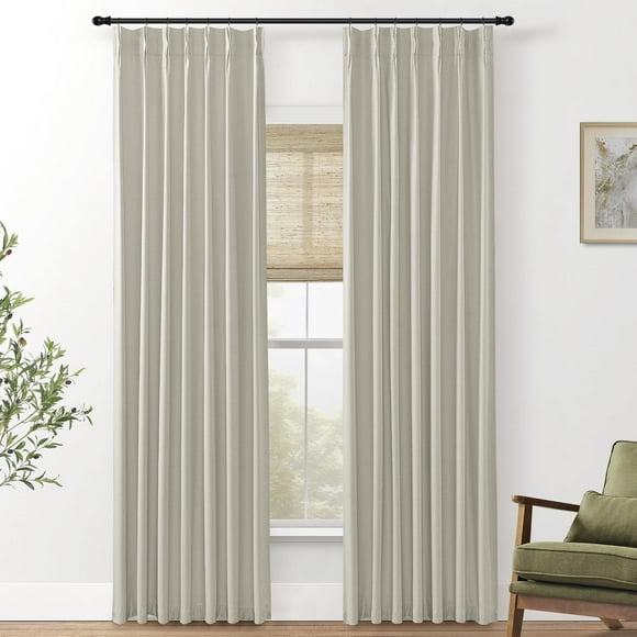 AIR-Blackout Curtains 96 Inches Long Neutral Beige Pinch Pleated Linen Boho Curtains 2 Panels for Bedroom Living Room Floor to Ceiling Curtains Greige