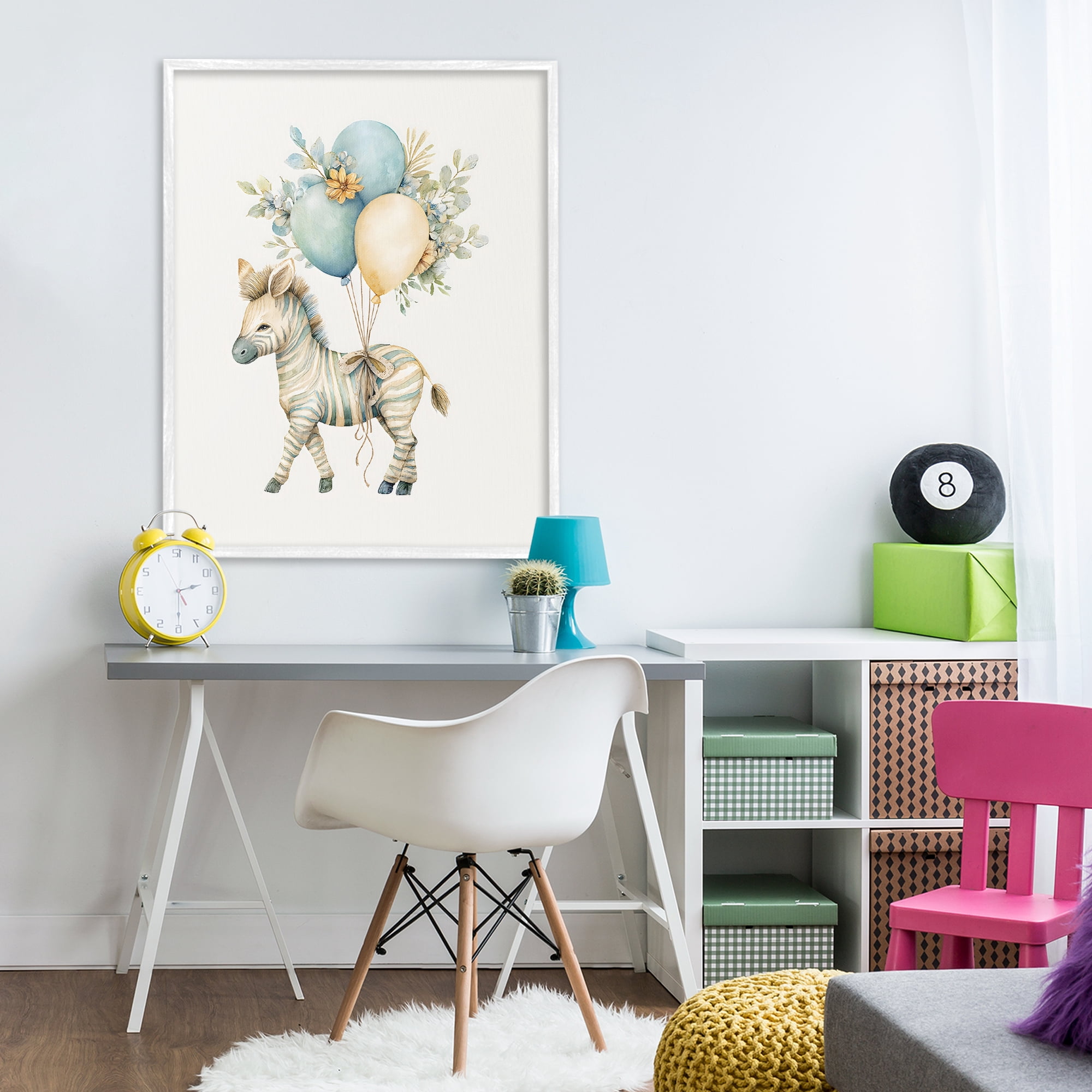 Stupell Industries Watercolor Nursery Zebra White Framed Giclee Art, design by LSR Design Studio