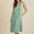 thumbnail image 4 of Women's Cotton Linen Sleeveless A-Line Tank Dress with Pockets Loose Crew Neck Casual Lightweight Midi Beach Sundress, 4 of 8