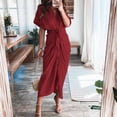 thumbnail image 1 of Elegant Women Dresses 2023 Summer Fashion Printed Short Sleeve Shirt Dress Vintage Waist Tie-up Button Bandage Long Dress Robe2XL Gao Jinjia LED, 1 of 2