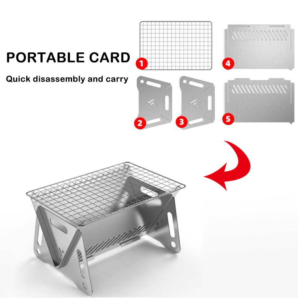 Stainless Steel Grill BBQ Charcoal Stove Outdoor Picnic Portable Folding Stove T-NEW