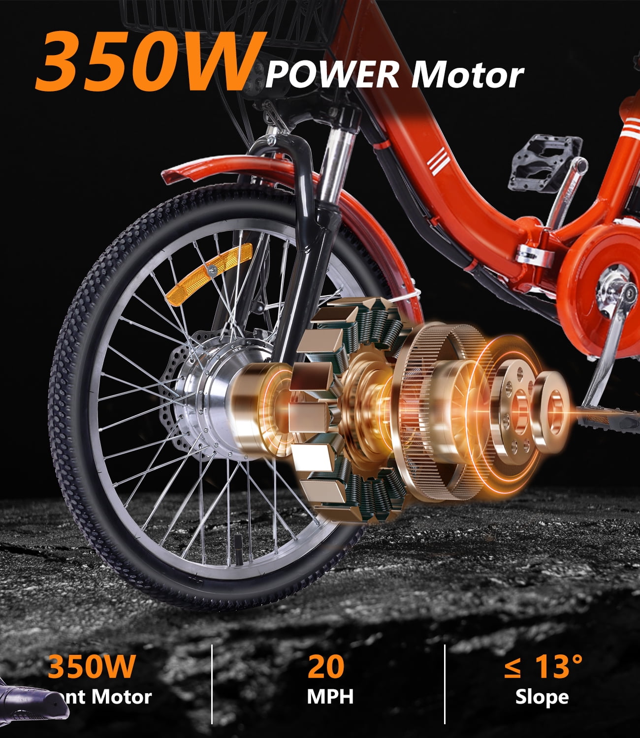 YEBEI Electric Tricycle for Adults Folding Electric Trike 3 Wheel Electric Trike with Two-Seater Large Basket Super Powerful Brushless 500W Motor 48V15AH Lithium Battery Max 20MPH E-Tricycle Orange