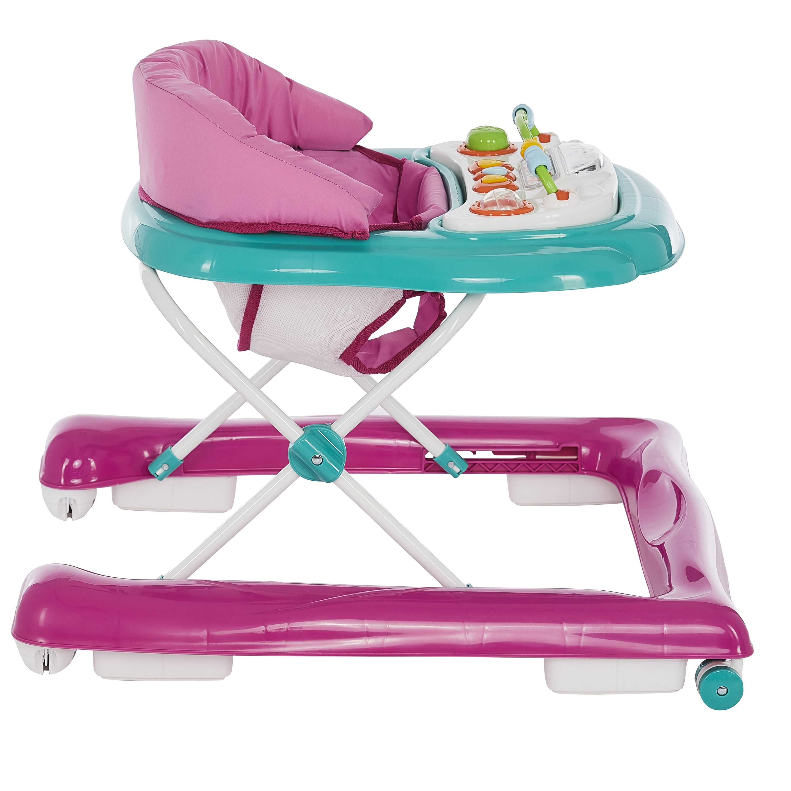 Dream On Me 2-in-1 Ava Baby Walker, Easy Convertible Baby Walker, Walk Behind, Height Adjustable Seat, Added Back Support, Detachable-Toy Slate, Teal Pink