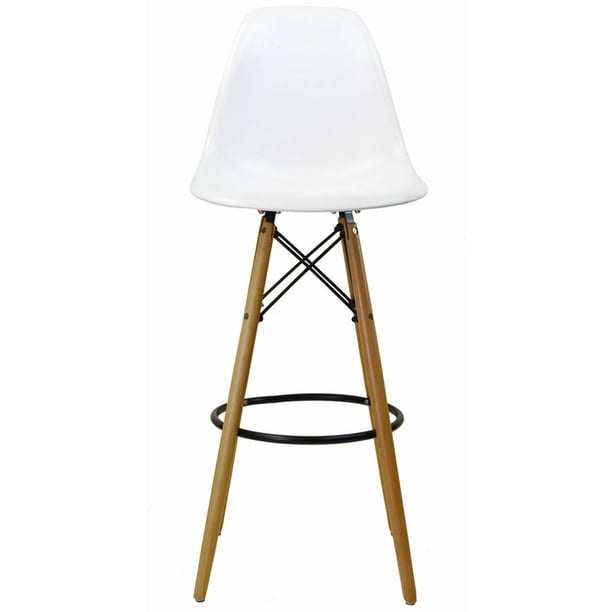 Bar Stool White W Tall Wooden Base, Eames Style Bar Chairs