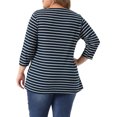 thumbnail image 3 of Blusa casual de mujer de talla grande Agnes Orinda, con mangas 3/4, de punto, a rayas, con cuello asimétrico, camiseta de moda 2X en azul oscuro, 3 of 6