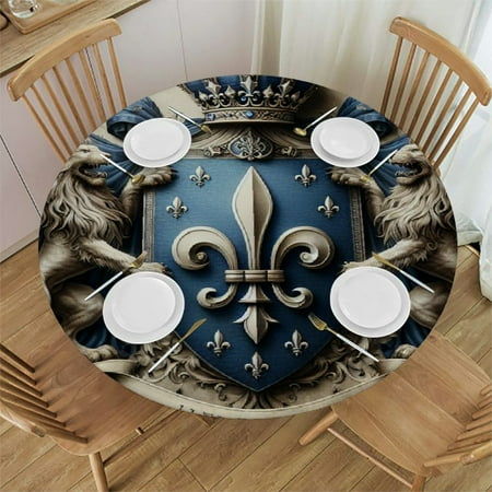 

BCIIG Fleur-de-Lis Lion Heraldry Round Table Cover Stain Resistant Washable Indoor Outdoor Tablecloth Kitchen Dining Wedding Parties 100% Polyester Fiber 38-42