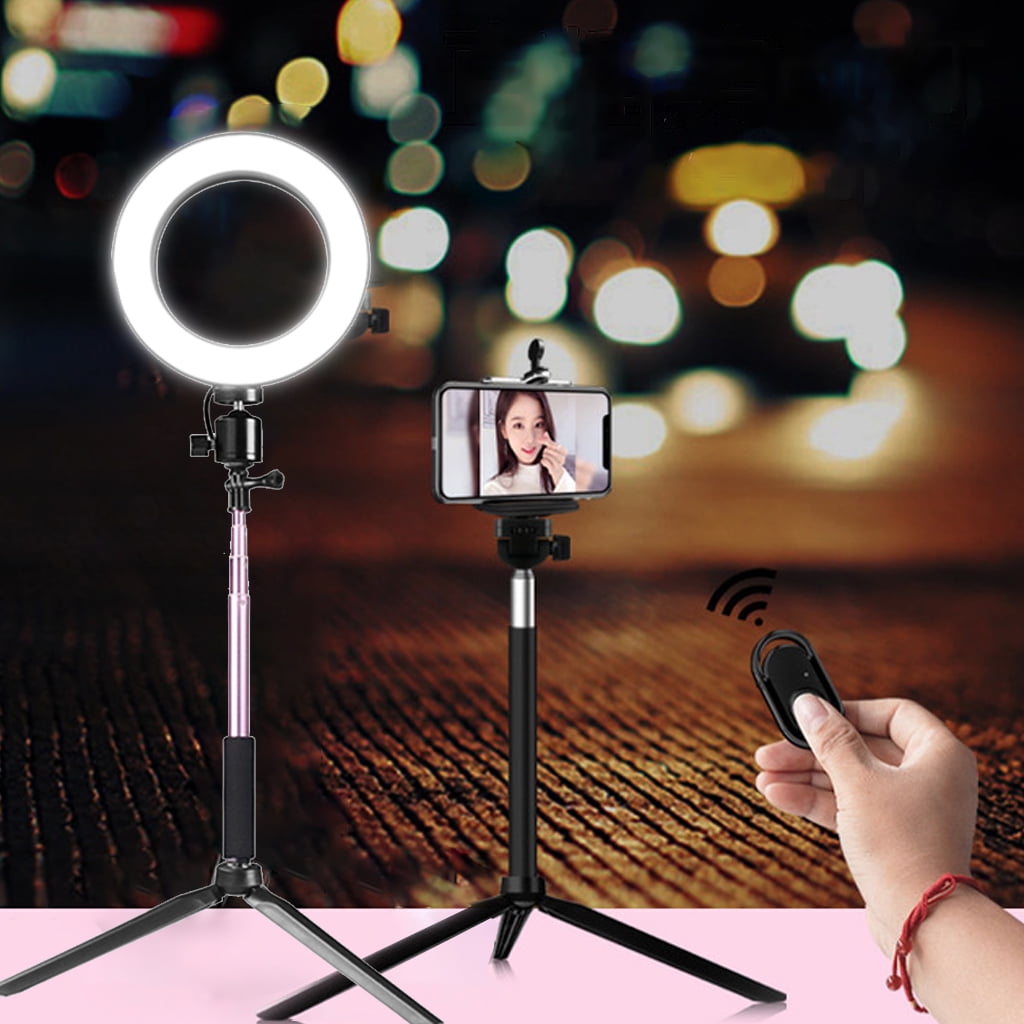 AOOOWER 14.5cm/16cm/20cm LED Ring Lamp with Tripod Stand and Selfie Stick Kit Mobile Phone Live Broadcast Selfie Fill Light Vlog Video Photography Light