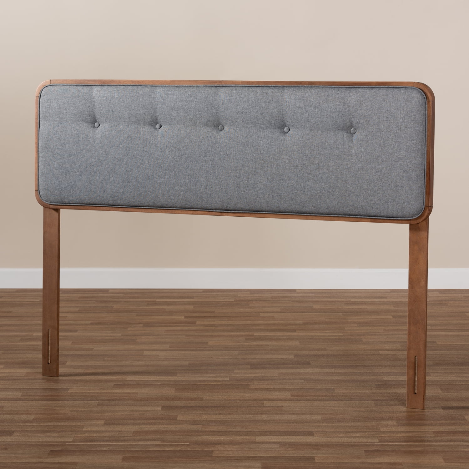 Baxton Studio Palina Mid-Century Wood Tufted Queen Headboard in Dark Gray