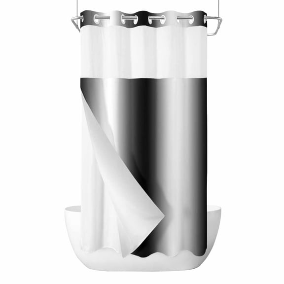 Black White No Hook Shower Curtain Waterproof,Bathroom Curtains with Snap in Liners and See Through Top Window,Gradient Gray Monochrome Minimalist Stripe Hotel Style Bathtub Curtains Shower 54"Wx78"L