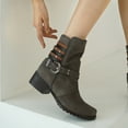 thumbnail image 4 of VKEKIEO Short Boots For Women Round Toe Low Heel Booties Ornamental Zipper Buckle Gray Fall Boots, 4 of 9