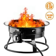 Outdoor Baisc Portable Propane Gas Fire Pit, 18 Inch Diameter, 58,000BTU/H with Carry Kit and Lava Rock, Black