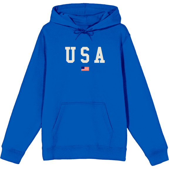 Americana USA Flag Long Sleeve Adult Hooded Sweatshirt-Medium-Blue