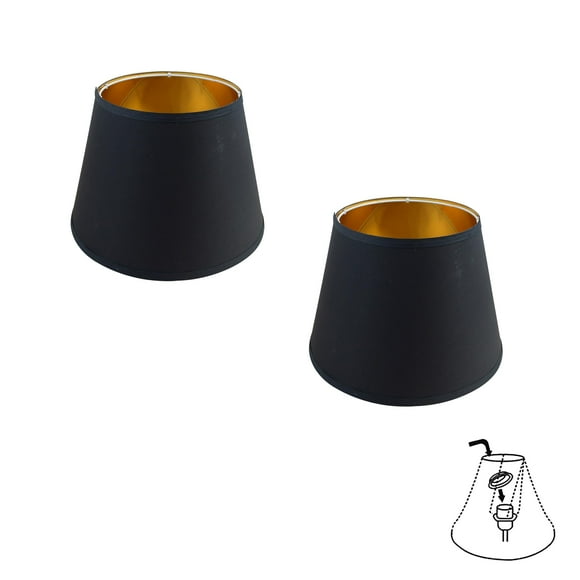 FSLiving 8" Black-Gold Mushroom Designed Fabric Lamp Shade Replacement, Slip UNO Fitter Art Cover, Decorative for DIY Torchiere Ceiling Pendants Table Lamp Hanging Swag Wall Sconce Set of 2