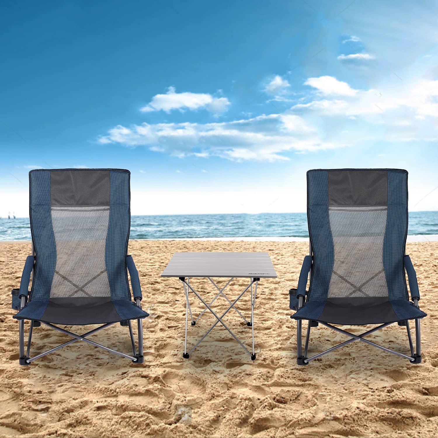 Lineslife Folding Beach Chair High Back for Adults, 2 Pack Low Seat Lightweight Concert Chairs Portable for Camping Lawn Outdoor Travel, Blue - image 4 of 7