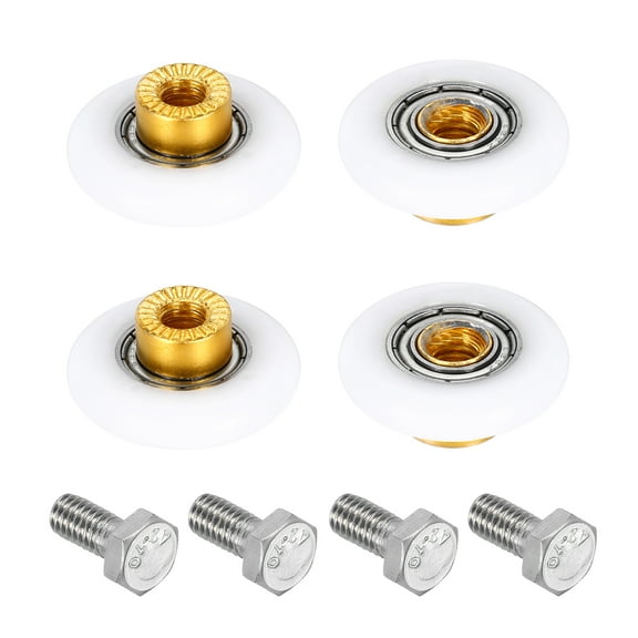 Shower Door Rollers Wheels, 27mm Diameter Bathroom Glass Shower Door Replacement Parts Runner Sliding Roller for Bathroom Glass Doors Kitchen Drawers, (White, Pack of 4)
