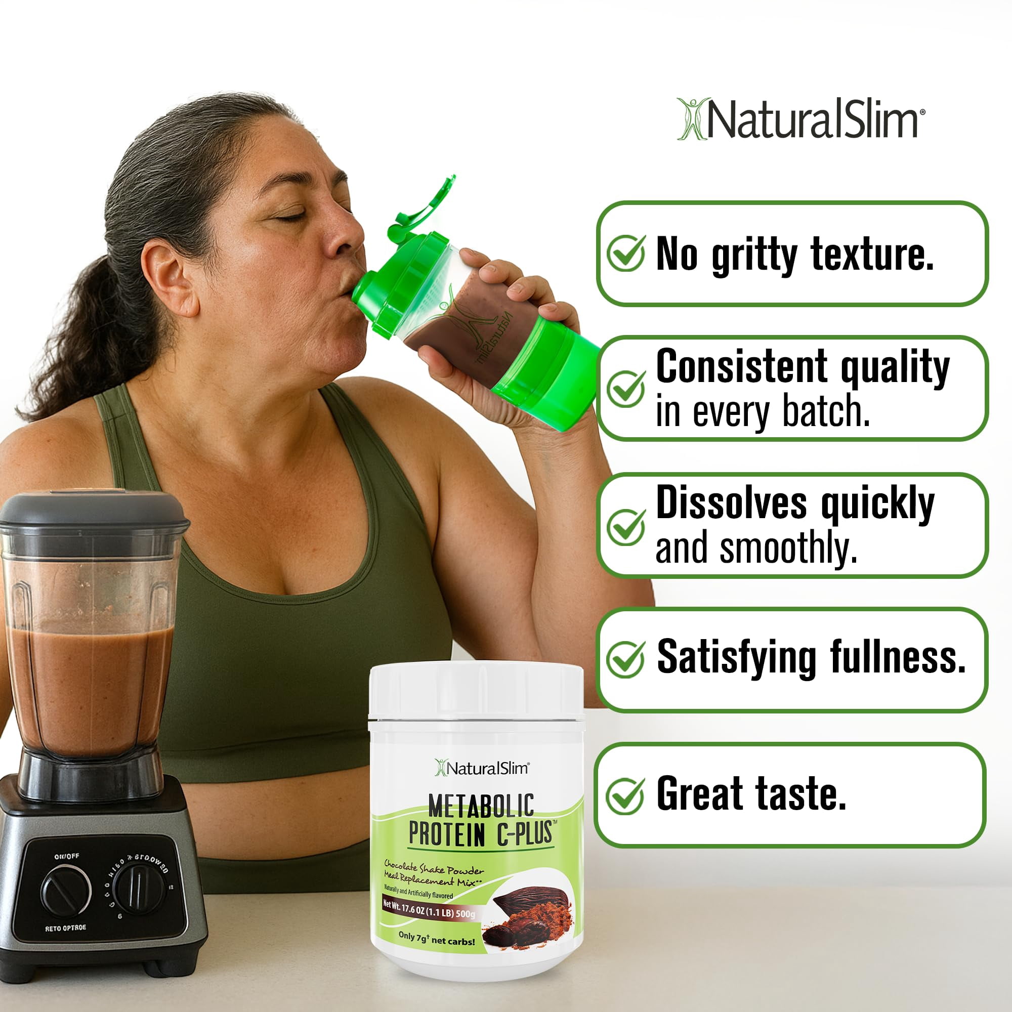NaturalSlim Metabolic Protein C-Plus - Whey Protein Shake Powder Chocolate, 10 Servings