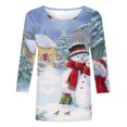 thumbnail image 5 of Chemises pour Femmes Décontractées Col Rond Manches 3/4 Imprimé de Noël Hauts pour Femmes en Solde, 5 of 5