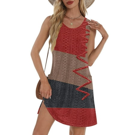 GXIPO Swim Dress for Women Swimwear Sun Dress Casual Boho Eyelet Sleeveless Bikini Beach Cover Up Summer Dresses for Women Bathing Suit Cover Up with Pockets Vermilion XL