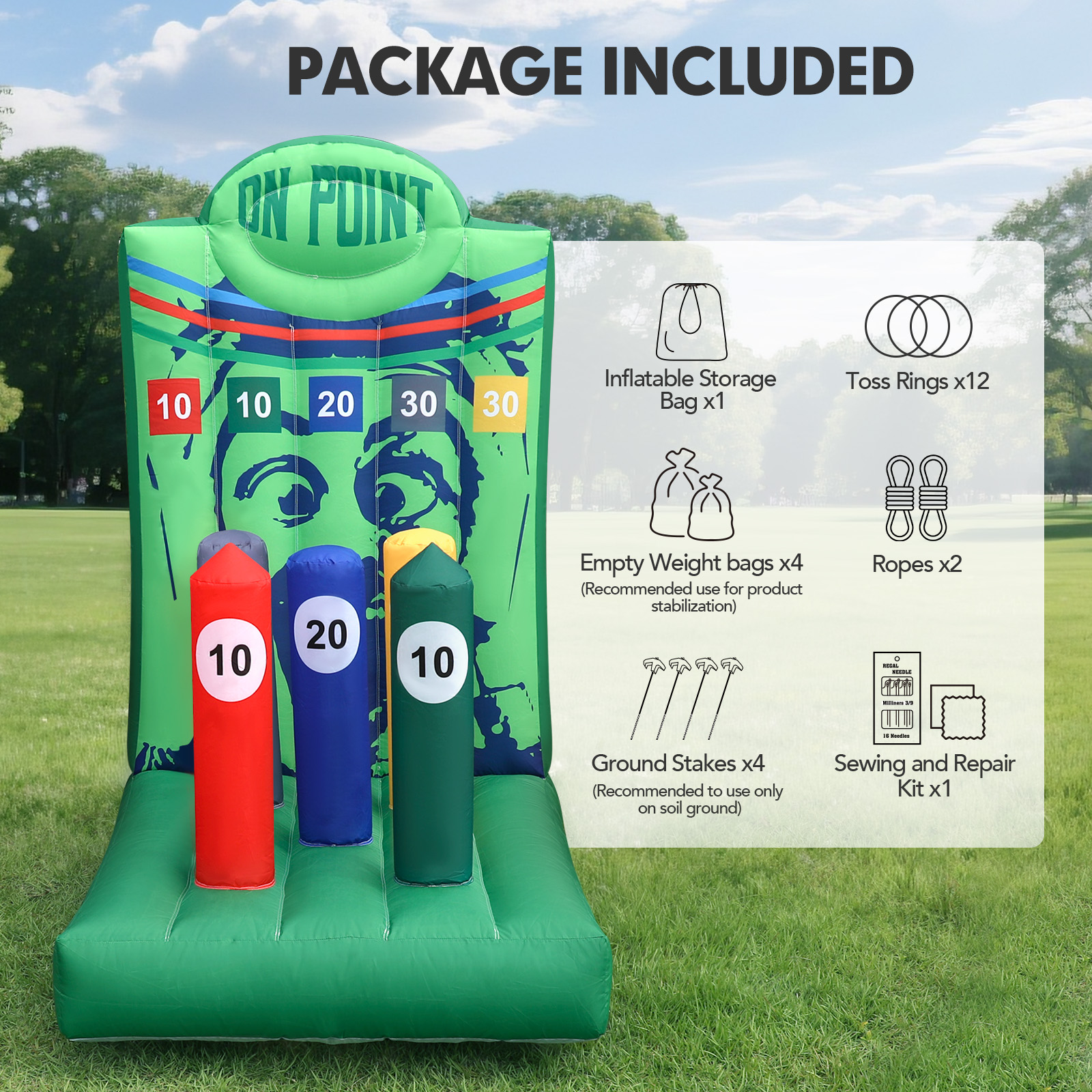 Wellcomer Inflatable Ring Toss Carnival Game with built-in Blower, portable tossing game