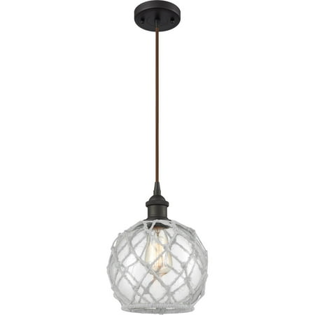 

Oil Rubbed Bronze Tone Mini Pendants 8 Wide Clear with White Rope Glass Steel/Cast Brass Medium Base 1 Light Fixture