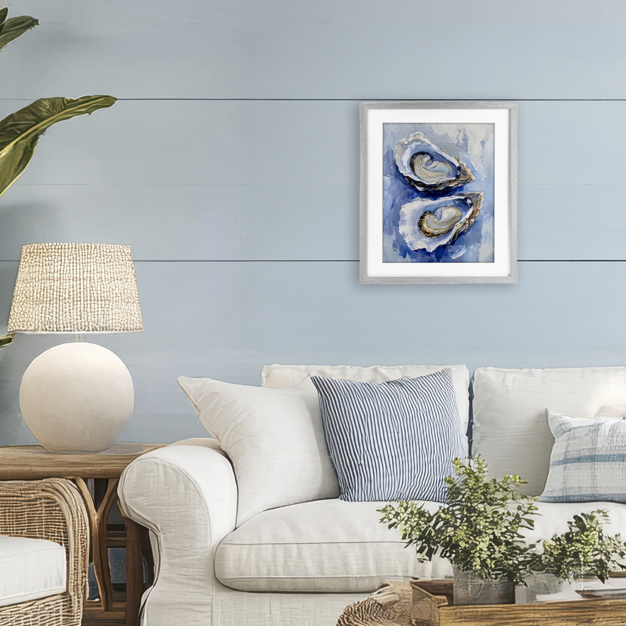 Stupell Industries Coastal Oysters in Pearlescent Light Gray Framed Print Under Glass, design by Creative Studio