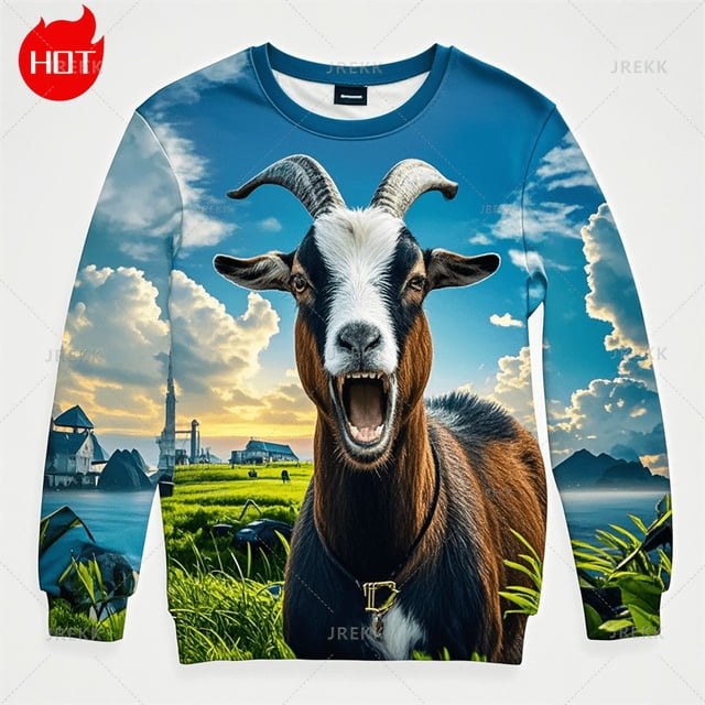 Sudadera con capucha con estampado 3D de cabras gritando de Harajuku, sudadera con cuello redondo con gráfico de ovejas, sudadera con capucha divertida para niños, sudadera con cuello redondo