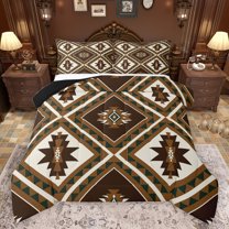 jejeloiu Vintage Boho Aztec Full Size Comforter Sets,Geometric Rhombus Triangle Bedding Comforter Set,Beige Brown Bedding Sets For Teens,Ultra Soft Home Decor Reversible,3 Pieces
