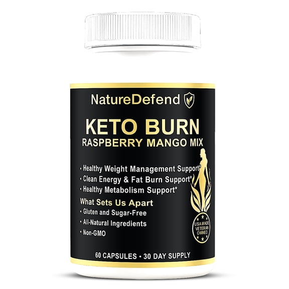 NatureDefend Keto Burn Capsules, Raspberry Mango Flavor, 60 Count, Veteran Owned, USA Made