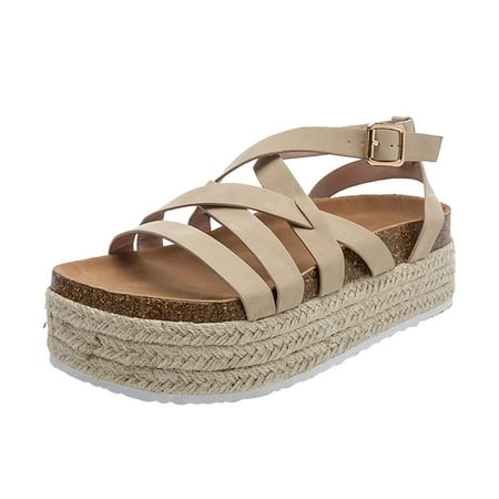 

Gzztg Women Shoes Women S Platform Flat Sandals Thin Strap Cross Buckle Womens