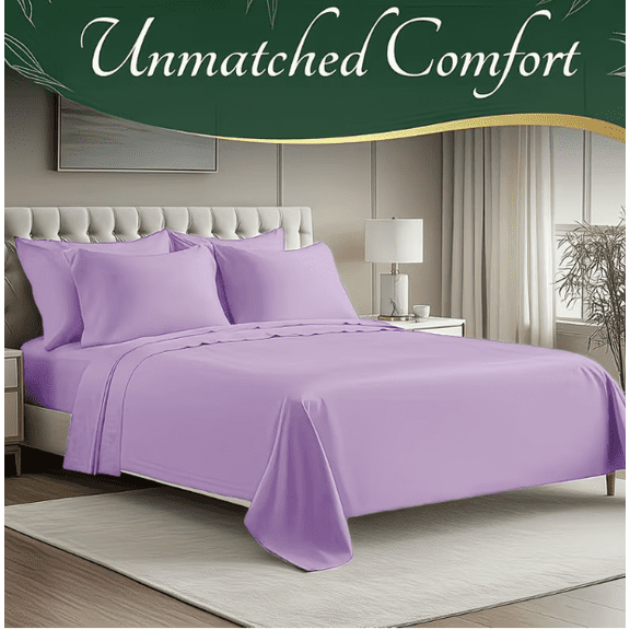 6pcs Bamboo Cooling Bed Sheet Set, Queen Size Ultra-Soft Viscose Sheets, Deep Pocket, Machine Washable for Hot Sleepers