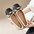 thumbnail image 4 of Gpaecead Women's Bow Ballet Flats Square Toe Cap Toe Knit Slip On Cushioned Comfortable Dressy Flats For Work And Casual Beige, 4 of 6