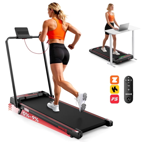 Folding Walk Pad Treadmills with 9% Incline and  Handle Bar, 3HP Compact Treadmill Under Desks Walking Pad with APP & 3 Colors RGB Lights, Treadmills For Home Office 1-10 KM/H & Suction Cup Bracket