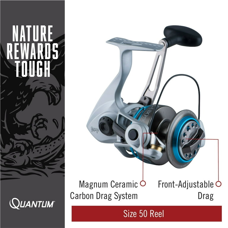 Quantum Cabo Saltwater Spinning Fishing Reel, Size 50 Reel, Silver/Blue