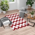 thumbnail image 1 of Shapes Turkish Area Rug, Chevron Pattern Classic Geometrical Horizontal Zig Zag Stripes Retro Artwork, Soft Carpet for Living Room Decor with Distressed Look, 4' X 5.7', Red Ivory, by Ambesonne, 1 of 4
