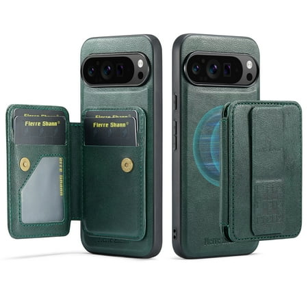 Dteck Detachable Wallet Case for Google Pixel 9 / 9 Pro Magnetic Leather Card Slot Wallet 2 in 1 Case Shockproof Kickstand Cover for Google Pixel 9 / 9 Pro Green