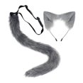 thumbnail image 3 of Conjunto de orejas y cola de piel sintética, accesorios para disfraz de cosplay, tocados, orejas de animal, pelo Gris, 3 of 9