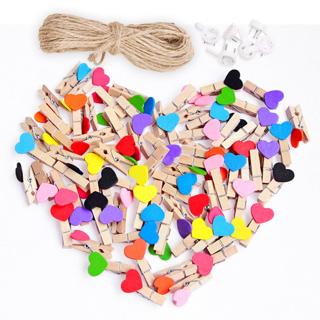 15 Pcs Mini Heart Love Wooden Pegs Photo Clips Clohtespins Craft for Decoration 