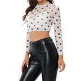thumbnail image 4 of INSPIRE CHIC Valentine's Day Women's Crop Top Semi-Sheer Mesh Long Sleeve Crew Neck Blouse XL Black&White, 4 of 7