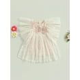 thumbnail image 2 of Coduop Toddler Kids Girls Princess Mini Dress Fly Sleeve 3D Flower Lace Embroidery Dress Mesh Dress, 2 of 8
