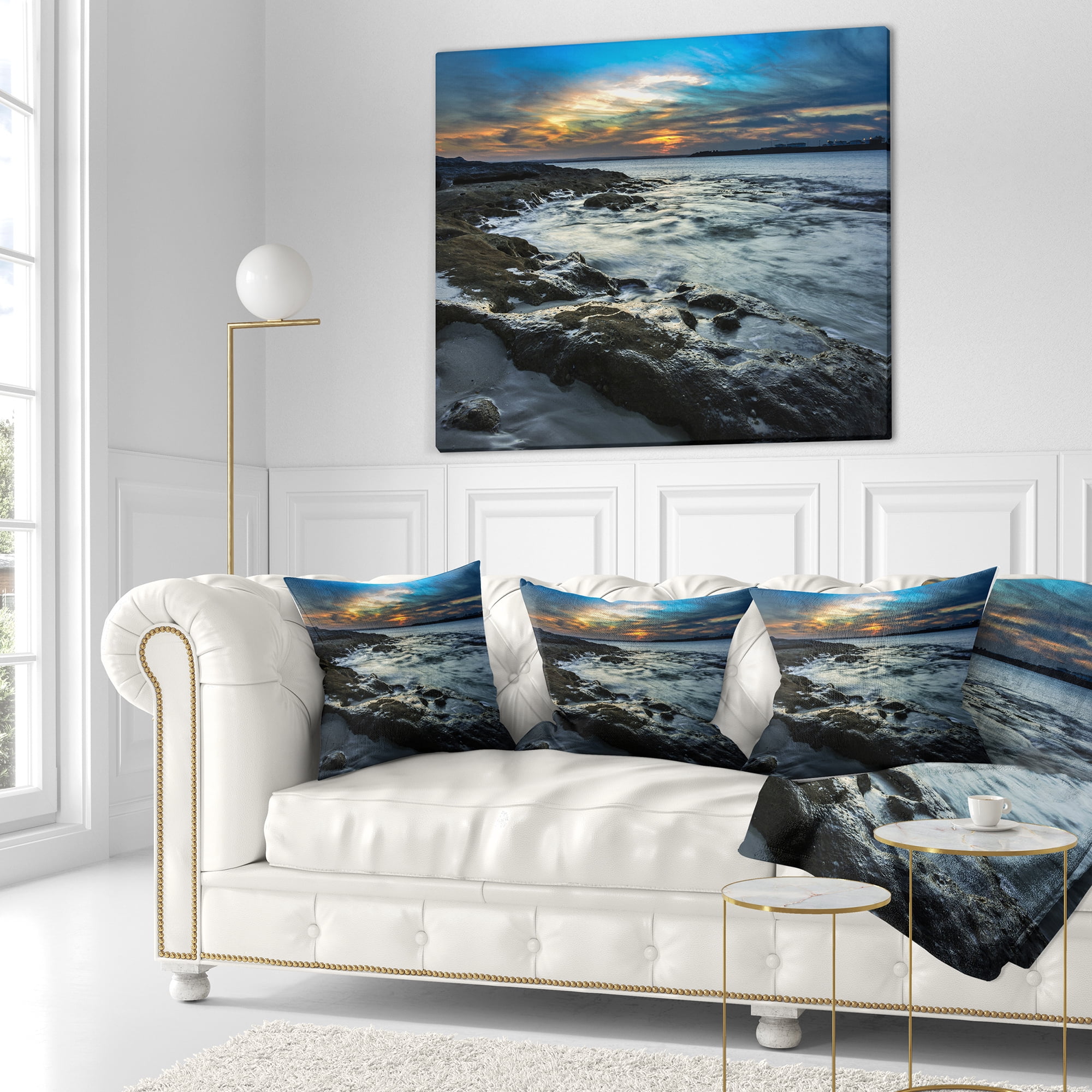 Designart Fascinating Sunset at Australia Coastline - Seashore Throw Pillow - 16x16