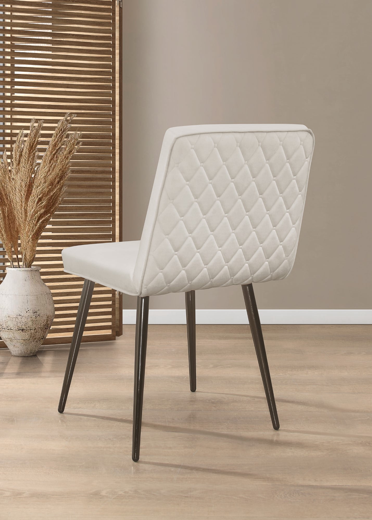 Home Design Lattice Dining Chair (Set of 4), Light Gray, Parsons silhouette, Velvet upholstery, Diamond channel tufting, Sleek dowel legs, Comfortable seating, Modern style, Durable construction