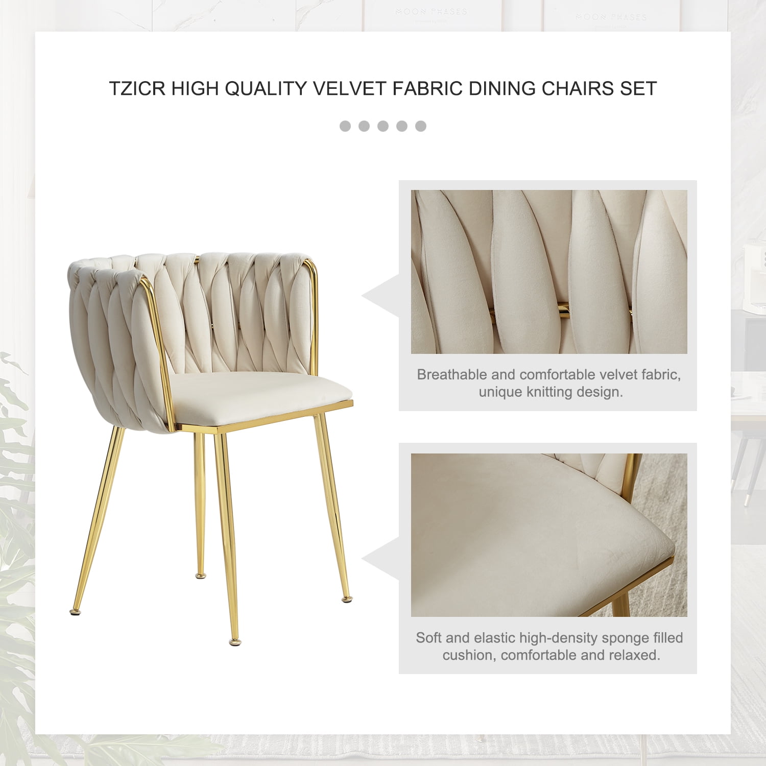 Tzicr Velvet Tufted Dining Side Chairs, Beige (Set of 6)