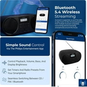 Philips Bluetooth Portable CD Boombox with FM Radio, USB Playback, and Dynamic Bass Boost