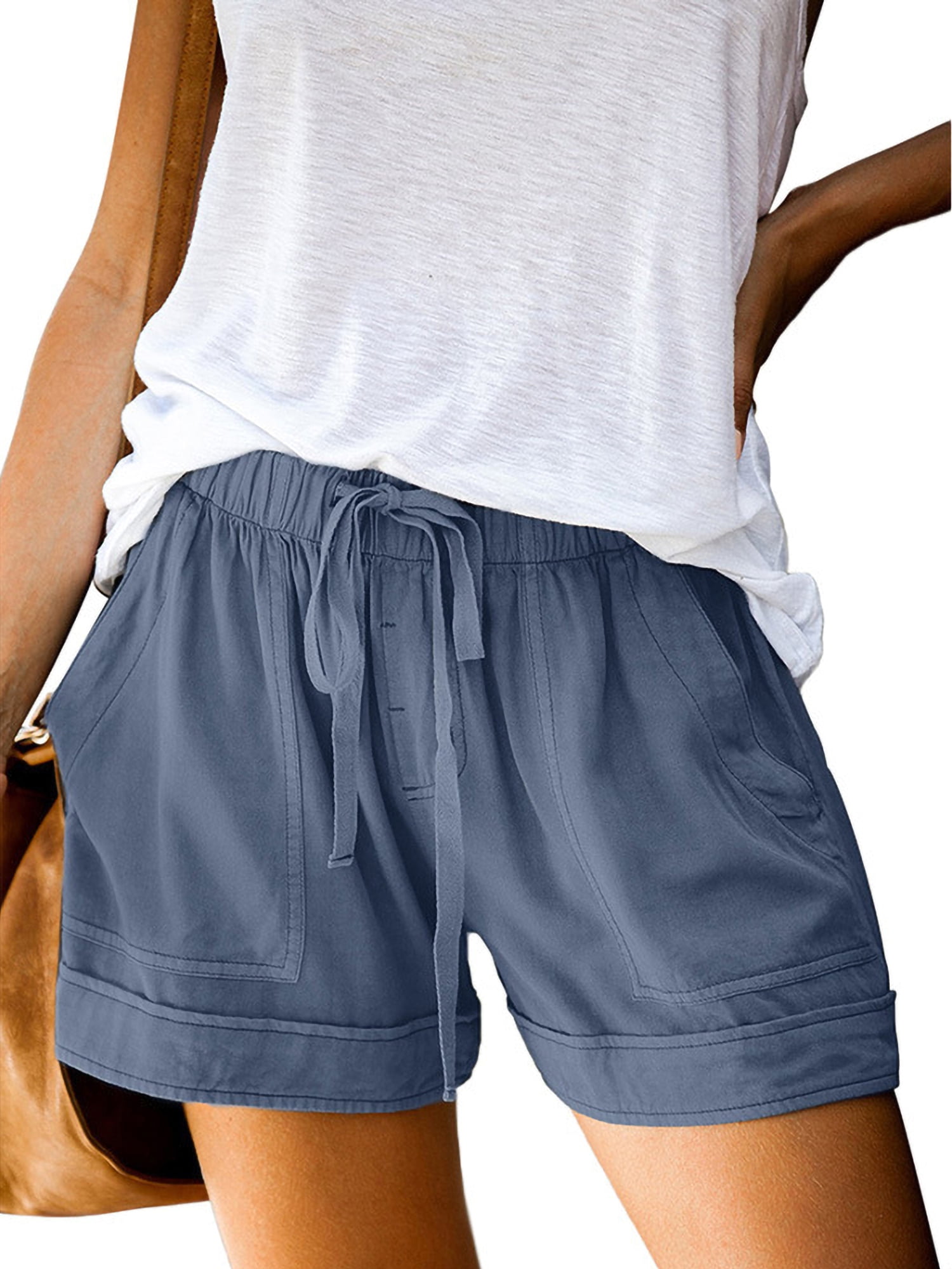 S-5XL Women Casual Shorts Plain Solid Color Elastic Waist Drawstring  Pockets Shorts Ladies Summer Beach Lightweight Short Lounge Pants -  Walmart.com