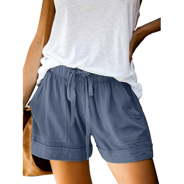 S-5XL Women Casual Shorts Plain Solid Color Elastic Waist Drawstring  Pockets Shorts Ladies Summer Beach Lightweight Short Lounge Pants