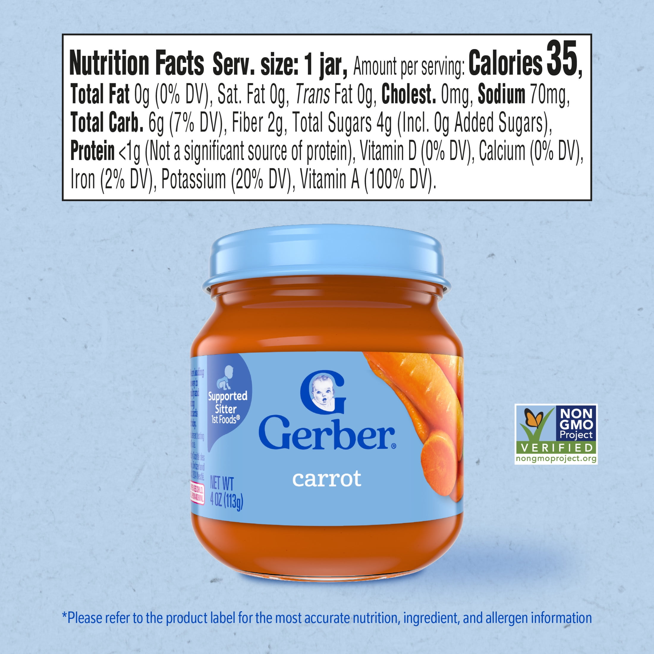(4 pack) Gerber 1st Foods Natural for Baby Baby Food, Carrot, 4 oz Jar