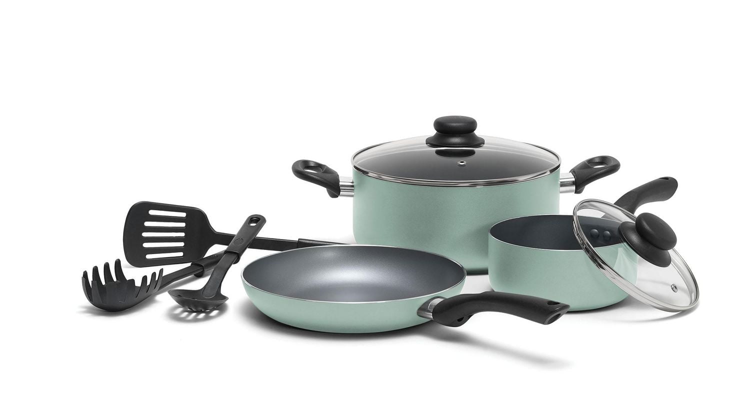 Starbasix 8-Piece Non-Stick Cookware Set, with tempered glass lids - Sage
