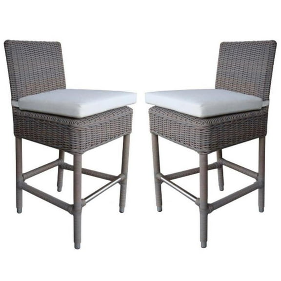 Home Square Wicker Patio Cushion Counterstool in Kubu Gray - Set of 2